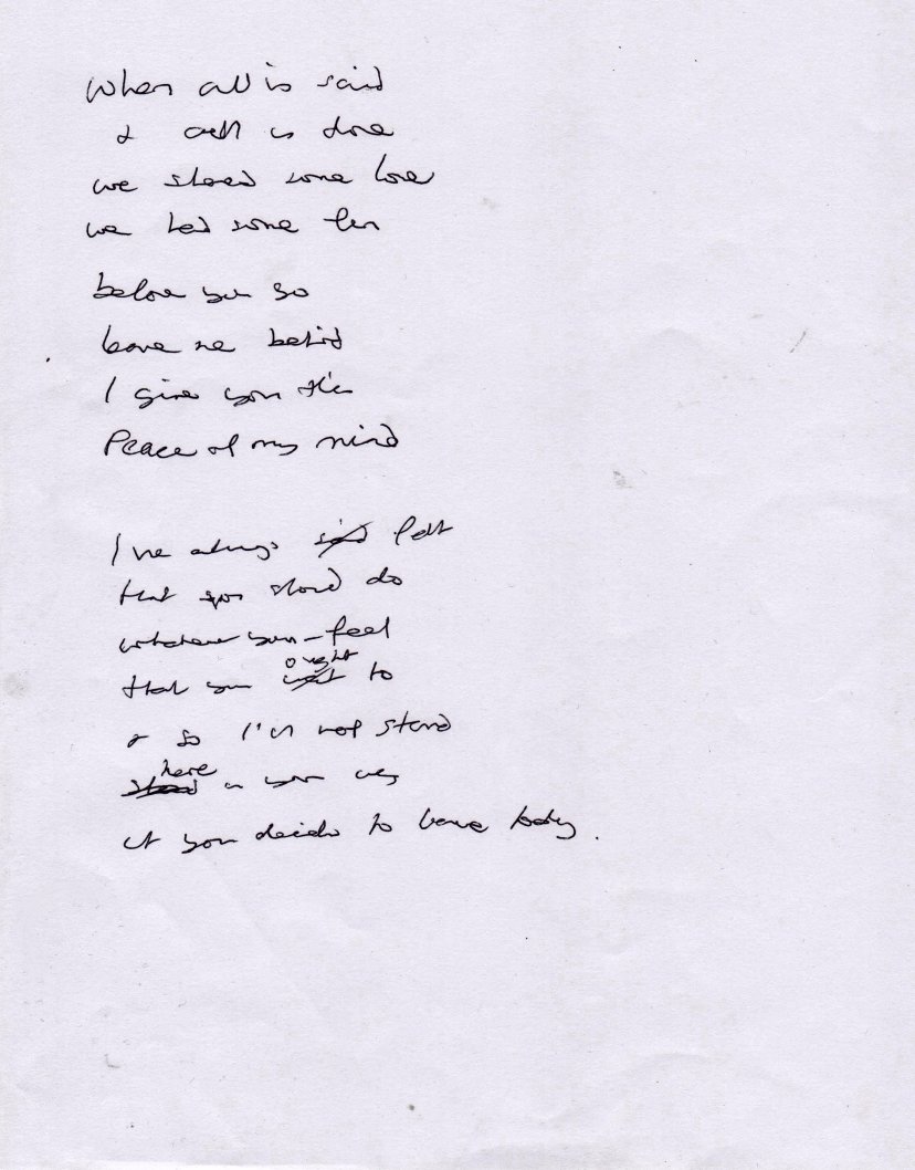Mick Clarke - Peace of my Mind original lyric